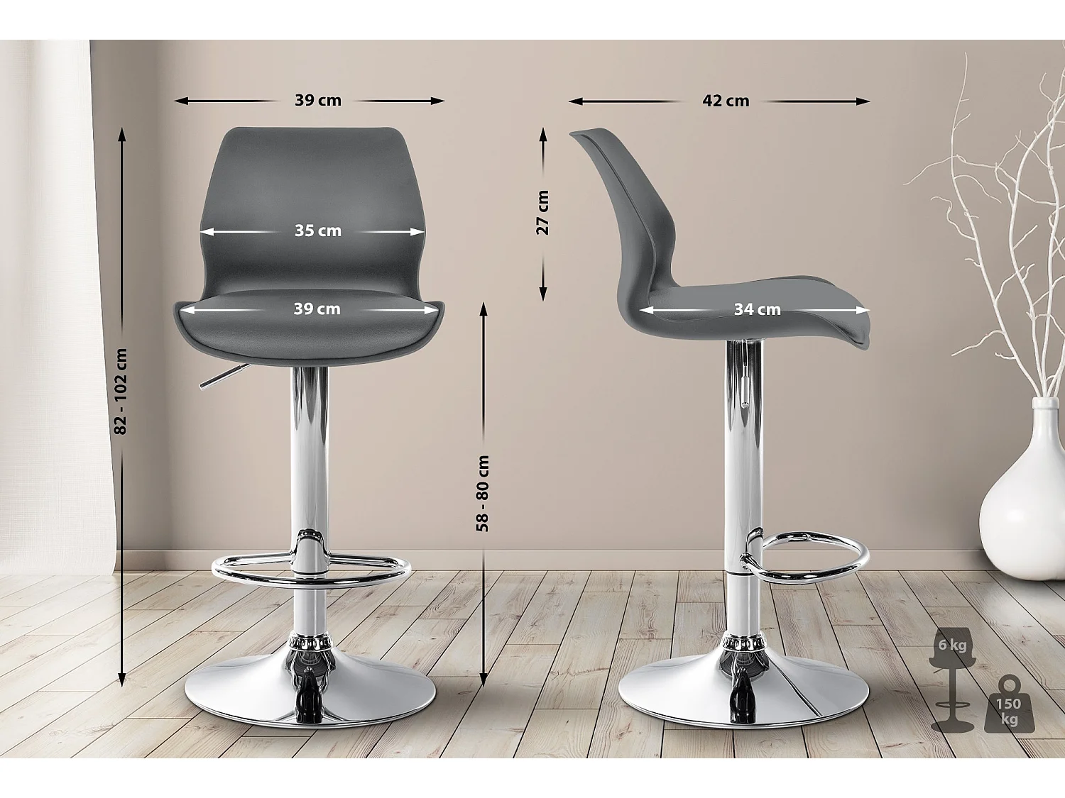 Tabouret de bar - Plastique - Gris - Gilbert