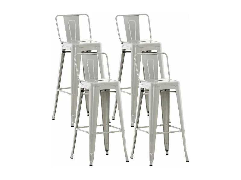 Lot de 4  Tabouret de bar - Métal & Métal - Argent - Mason
