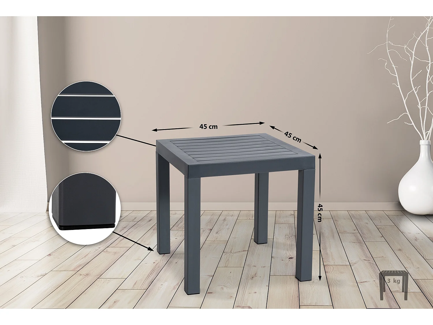 Table d'appoint - eckig - Plastique - 45 x 45cm - Gris foncé - Ocean