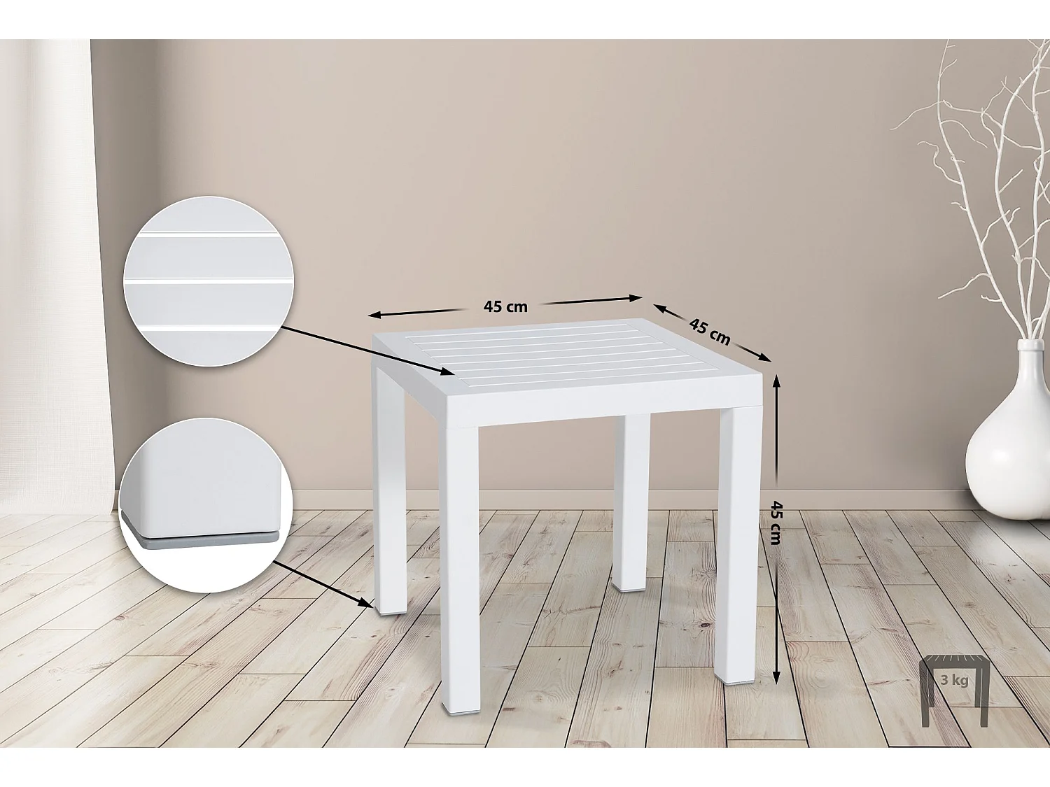 Table d'appoint - carré - Plastique - 45 x 45 cm - Blanc - Ocean