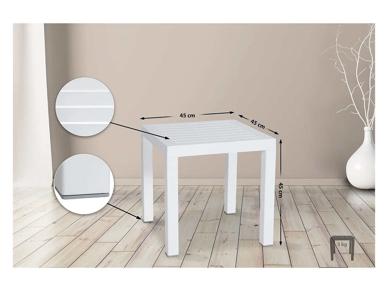 Tavolino - angolare - Plastica - 45 x 45 cm - bianco - Ocean