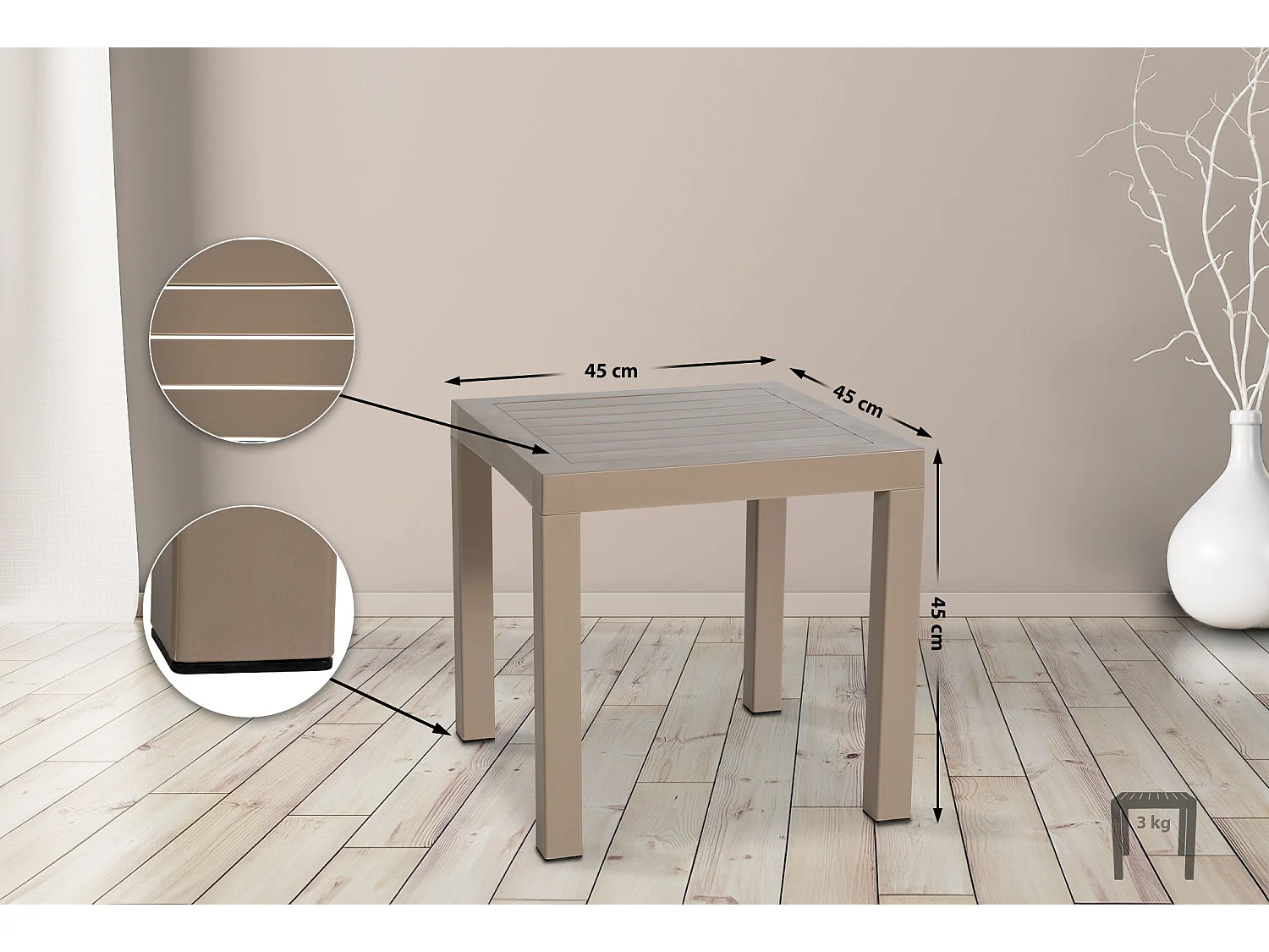 Table d'appoint - eckig - Plastique - 45 x 45cm - Taupe - Ocean