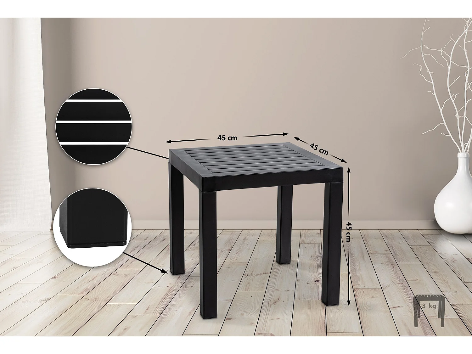 Table d'appoint - eckig - Plastique - 45 x 45cm - Noir - Ocean