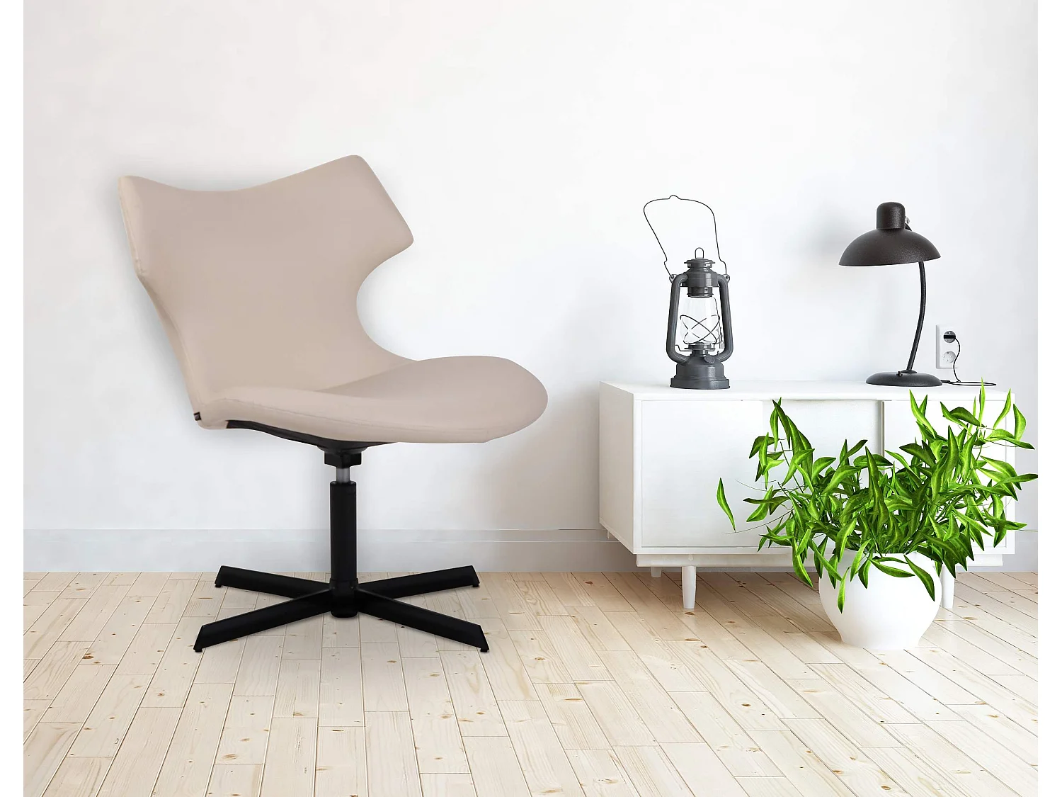 Chaise gondole - Similicuir & Métal noir mat - Crème - Welland