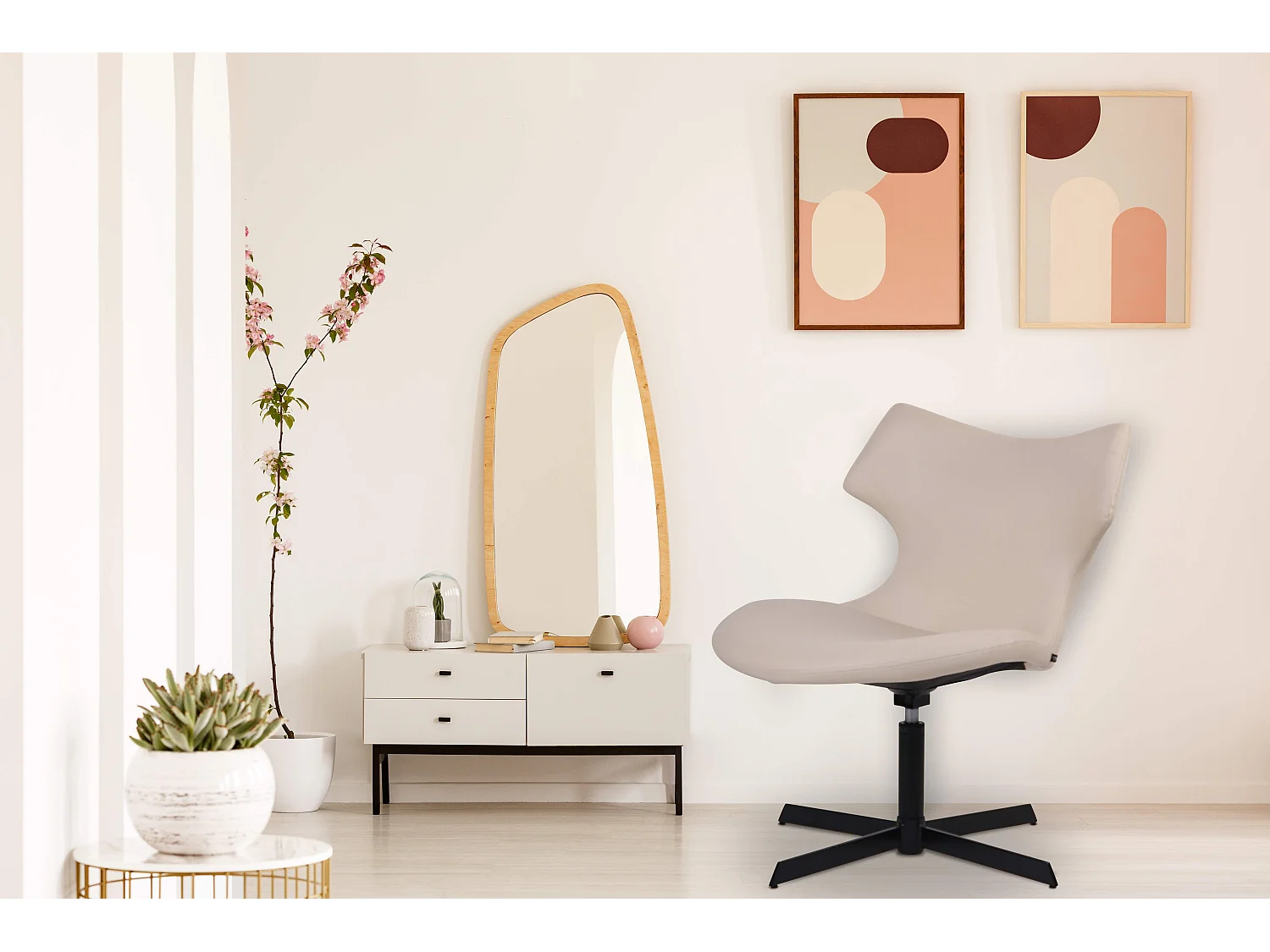 Chaise gondole - Similicuir & Métal noir mat - Crème - Welland