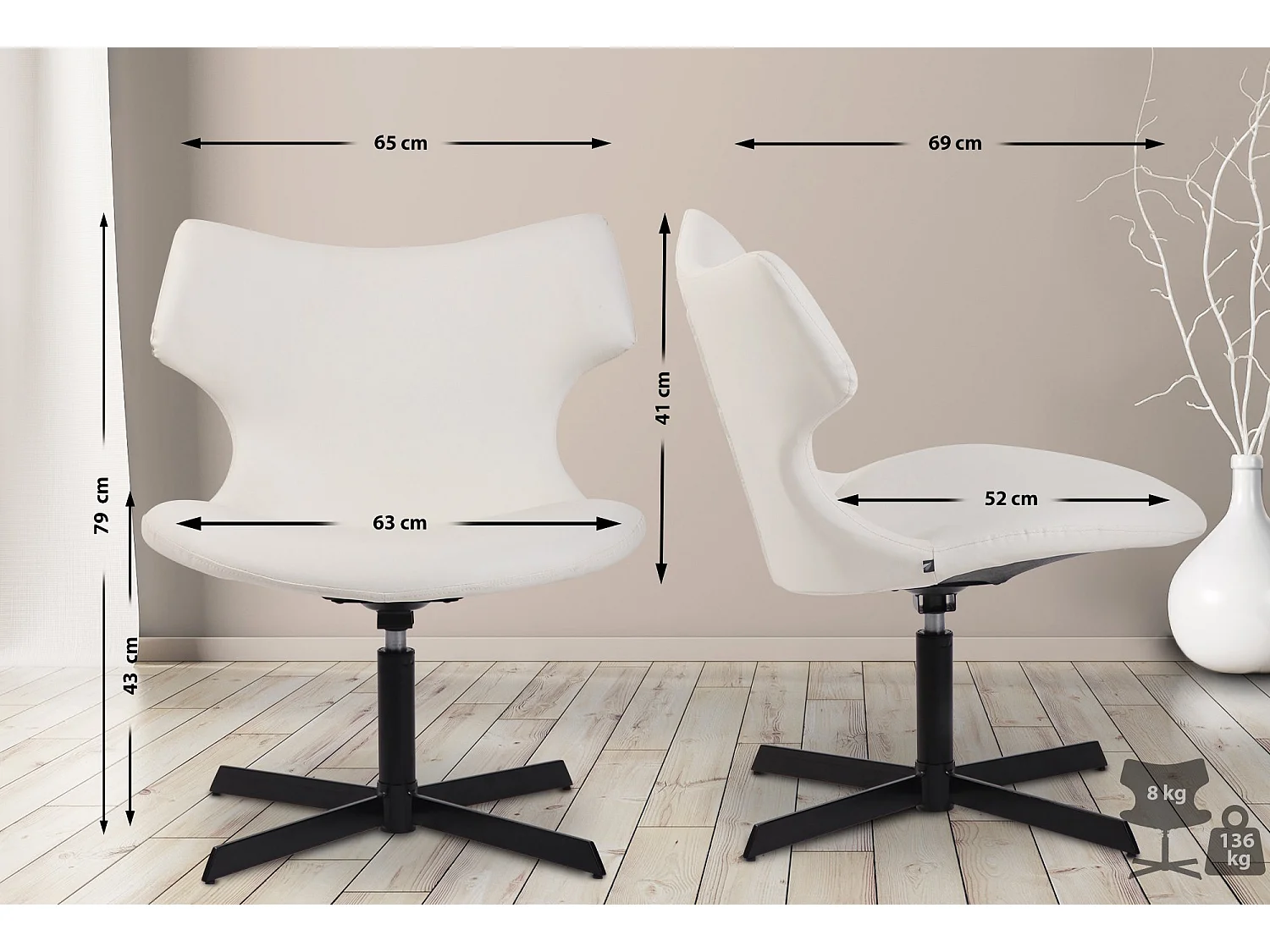 Chaise gondole - Similicuir & Métal noir mat - Blanc - Welland