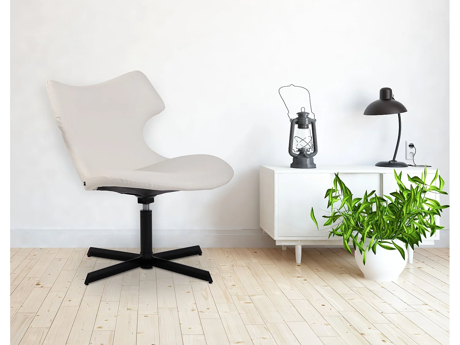 Chaise gondole - Similicuir & Métal noir mat - Blanc - Welland