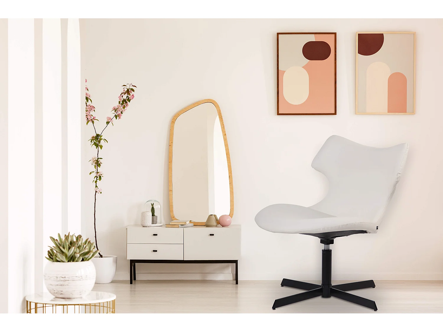 Chaise gondole - Similicuir & Métal noir mat - Blanc - Welland