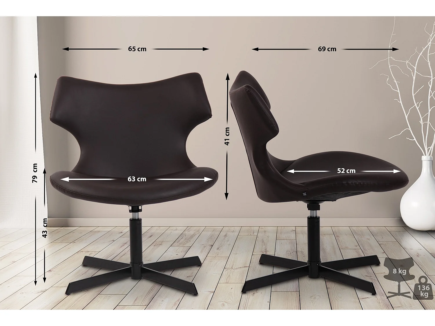 Chaise gondole - Similicuir & Métal noir mat - Marron - Welland