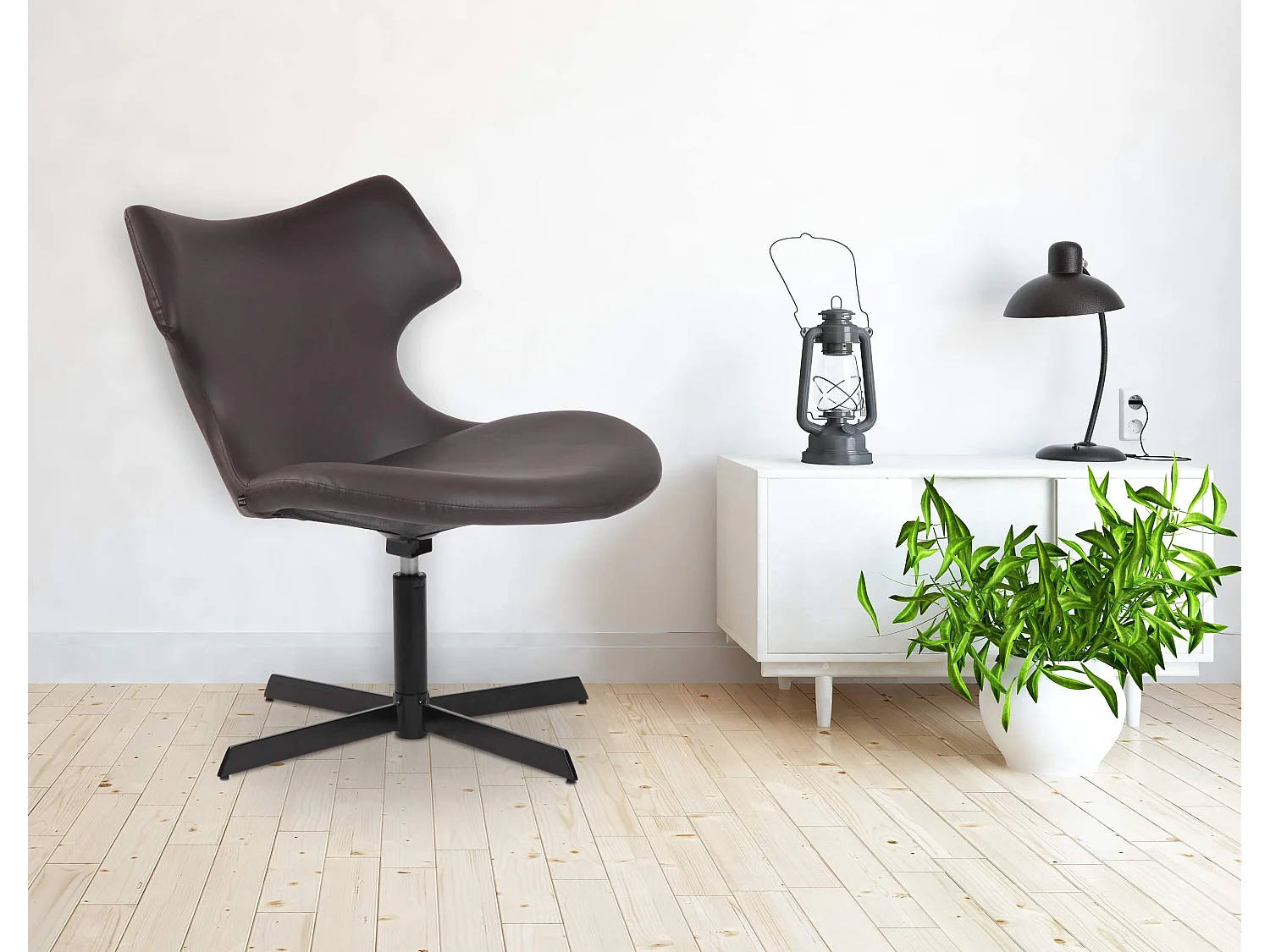 Chaise gondole - Similicuir & Métal noir mat - Marron - Welland