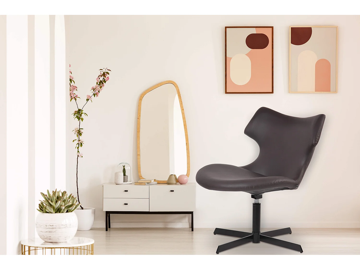 Chaise gondole - Similicuir & Métal noir mat - Marron - Welland