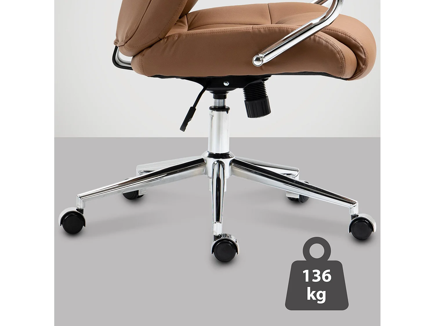 Chaise de bureau - Véritable cuir & Blanc - Marron clair - Salford