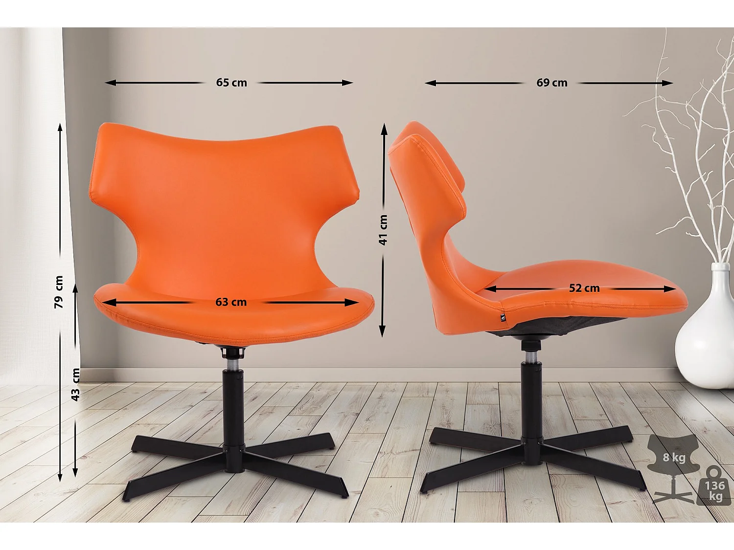 Chaise gondole - Similicuir & Métal noir mat - Orange - Welland