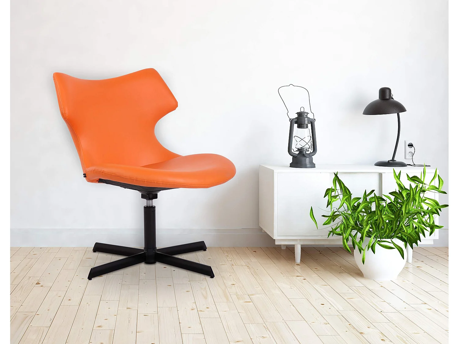 Chaise gondole - Similicuir & Métal noir mat - Orange - Welland