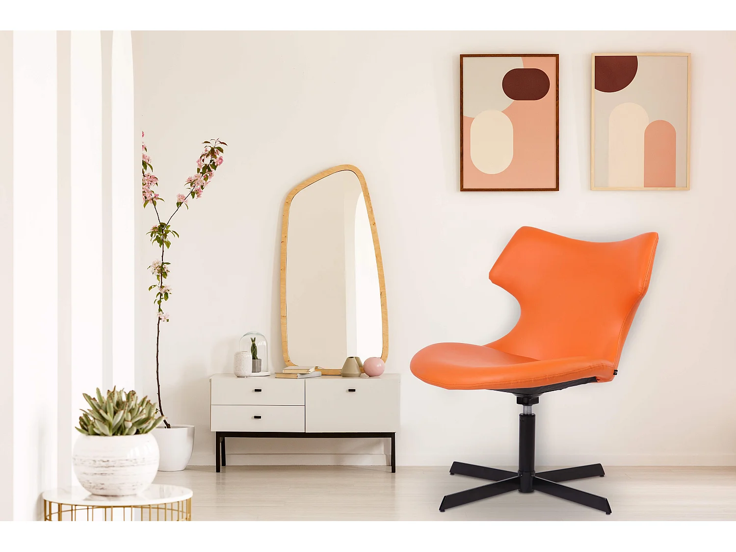 Chaise gondole - Similicuir & Métal noir mat - Orange - Welland
