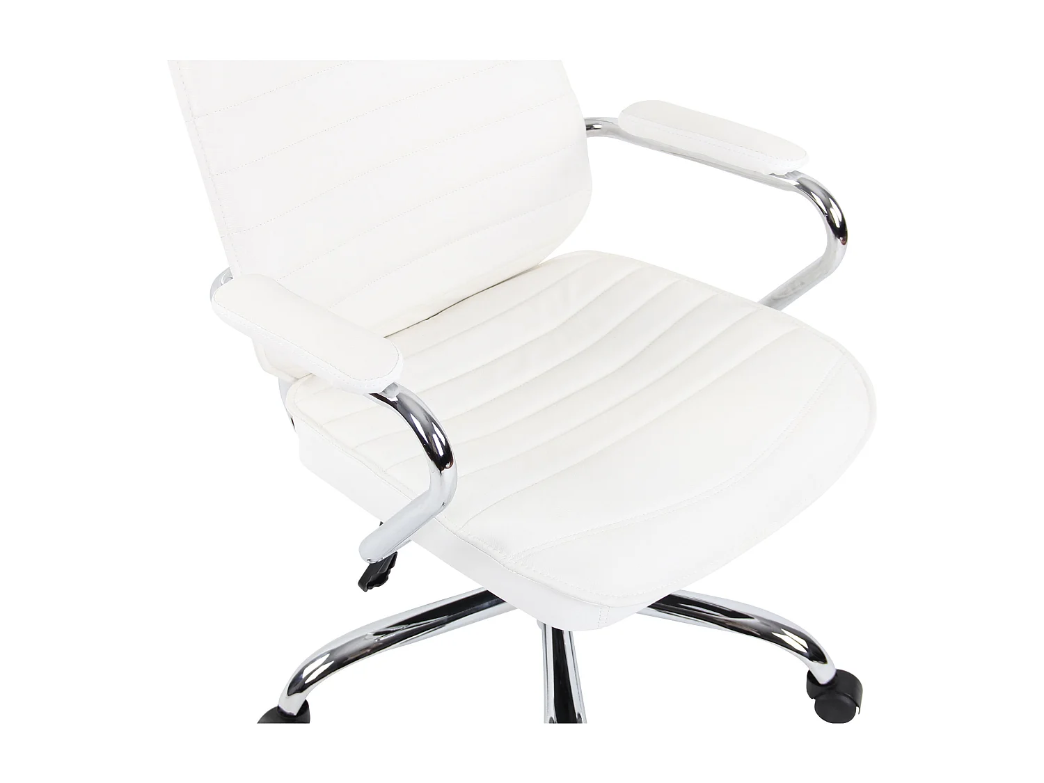 Chaise de bureau - Véritable cuir & Métal chromé - Blanc - Rako