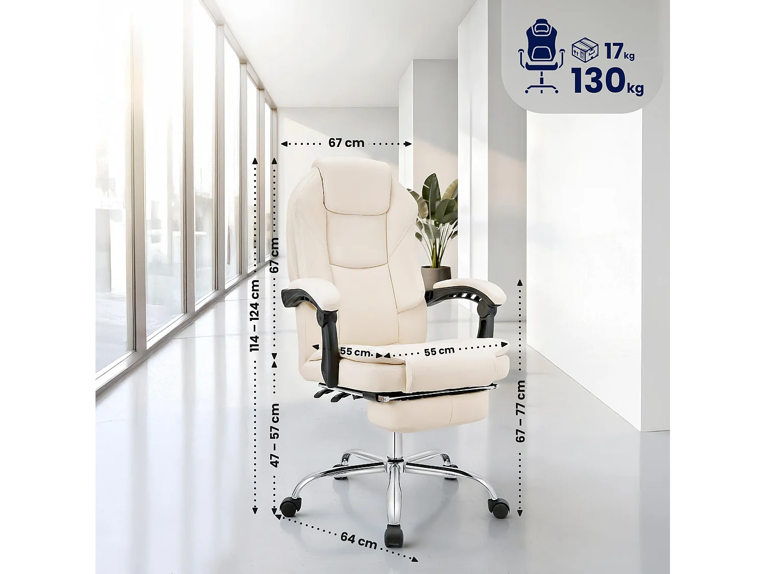 Chaise de bureau - Similicuir & Acier inoxydable - Crème - Castle