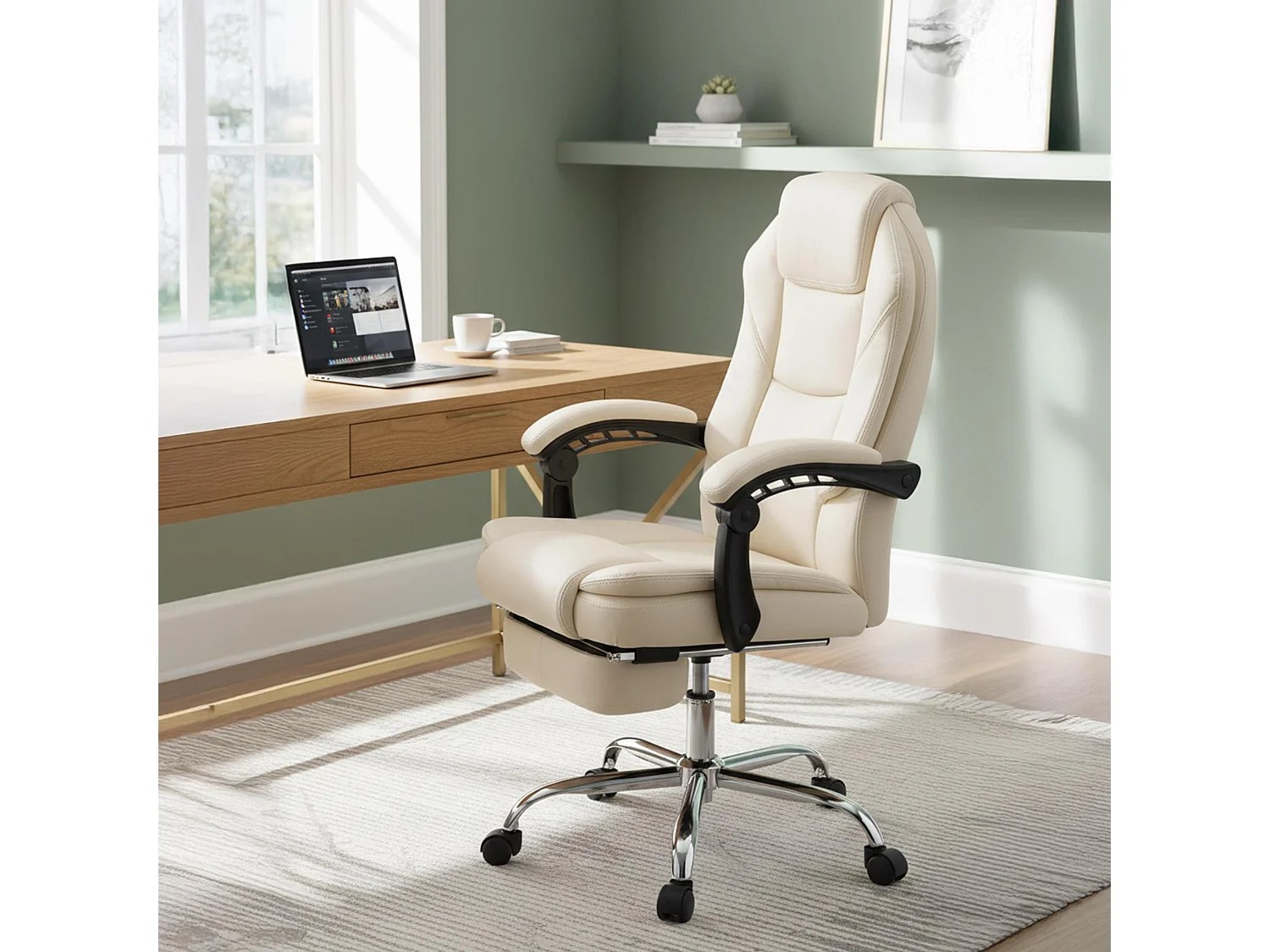 Chaise de bureau - Similicuir & Acier inoxydable - Crème - Castle