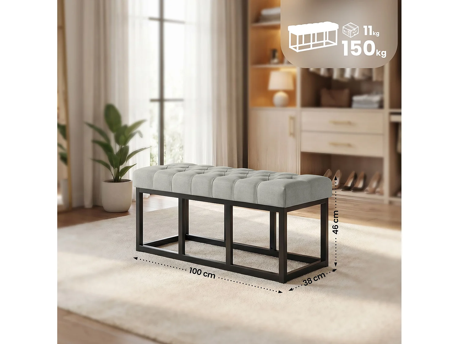 Banquette - Tissu - Gris - Amun