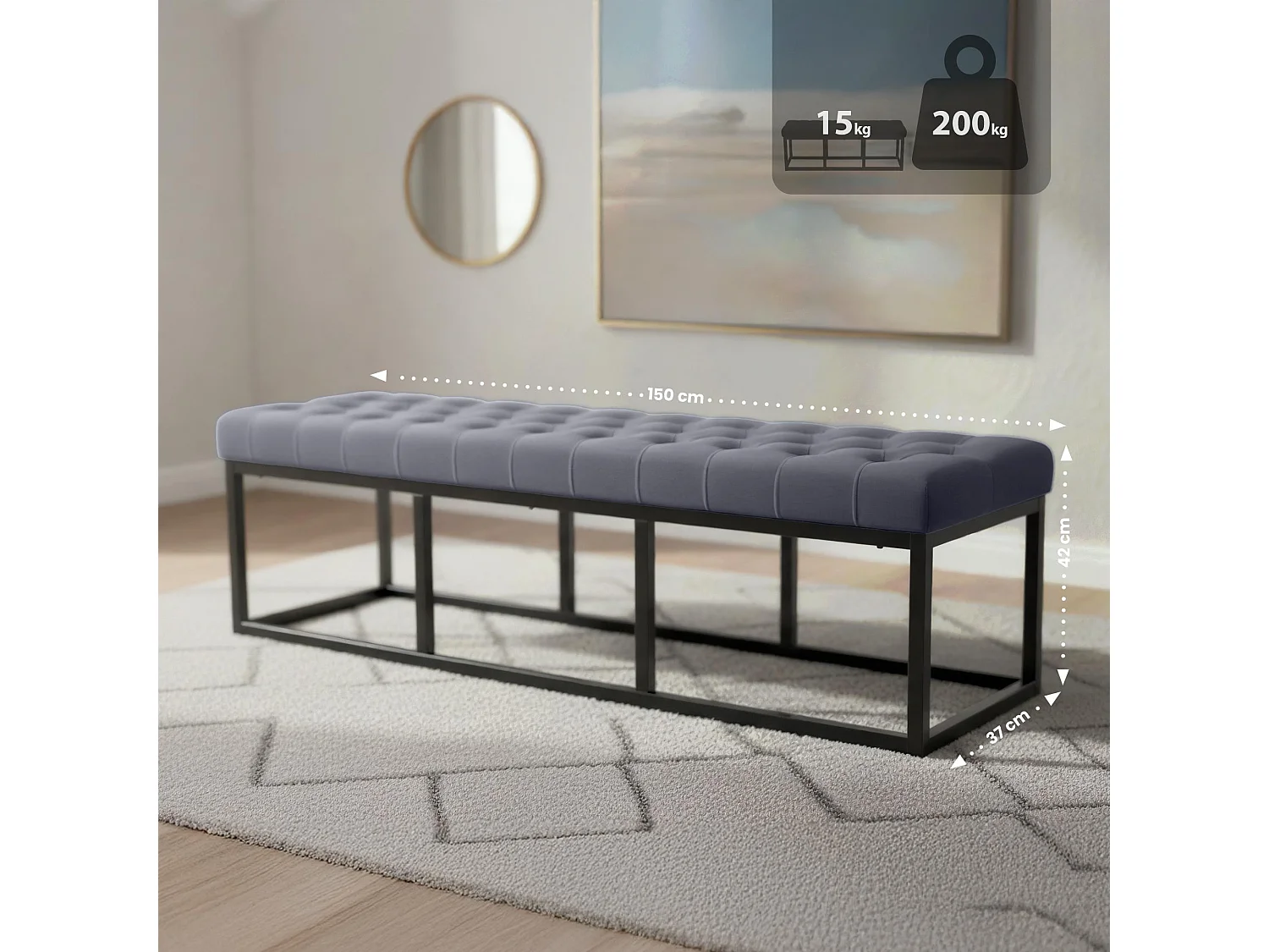 Banquette - Velours - Gris - Polson