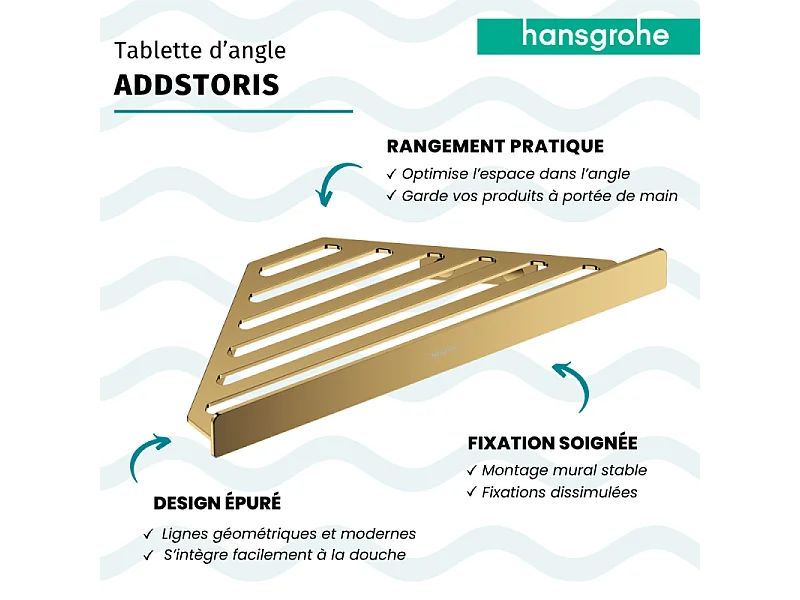 Tablette d'angle HANSGROHE AddStoris aspect doré poli