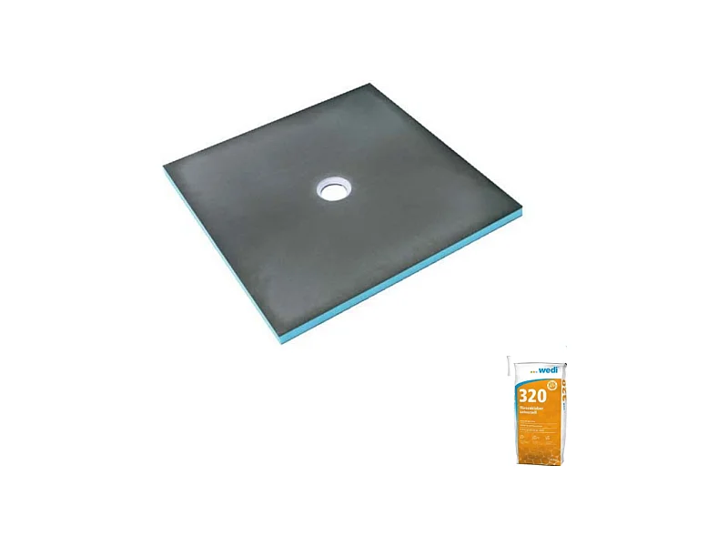 Receveur de douche à carreler 90 x 90 WEDI Fundo Primo carré écoulement centrée + colle 320