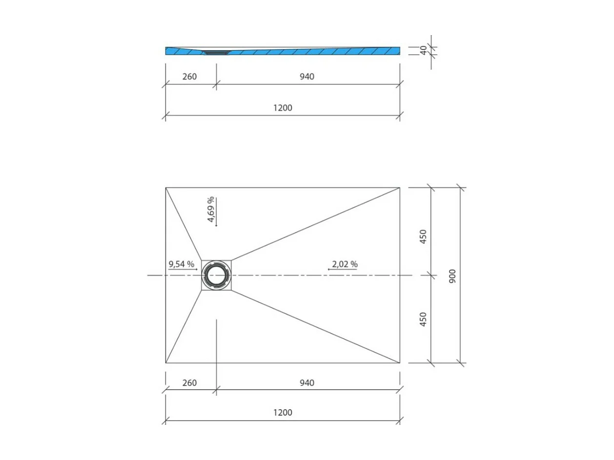 Receveur de douche à carreler 140 x 90 WEDI Fundo Primo rectangle écoulement excentré + bonde verticale + kit d'étanchéité