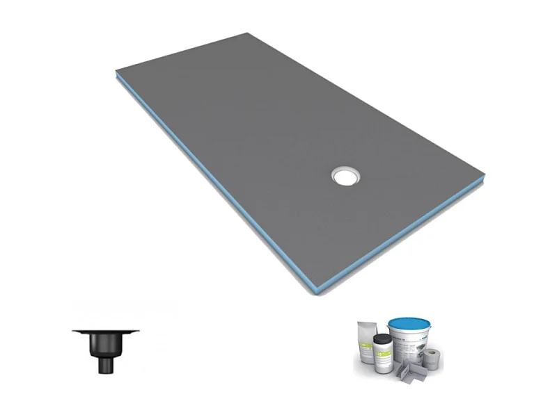 Receveur de douche à carreler 140 x 90 WEDI Fundo Primo rectangle écoulement excentré + bonde verticale + kit d'étanchéité
