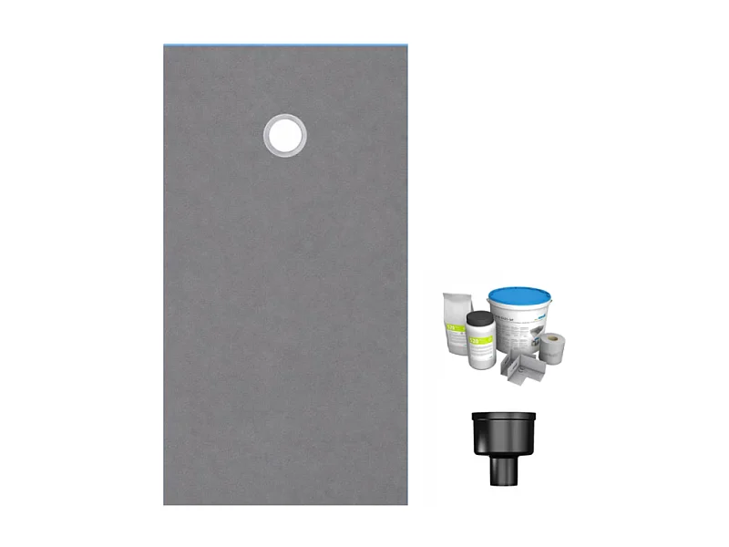 Receveur de douche à carreler 140 x 90 WEDI Fundo Primo rectangle écoulement excentré + bonde verticale + kit d'étanchéité