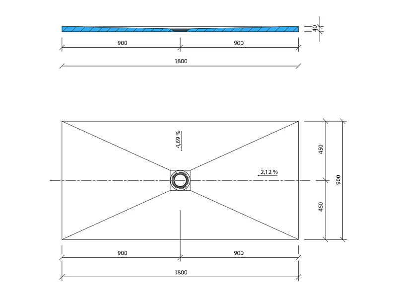 Receveur de douche à carreler WEDI Fundo Primo 180 cm x 90 cm rectangulaire