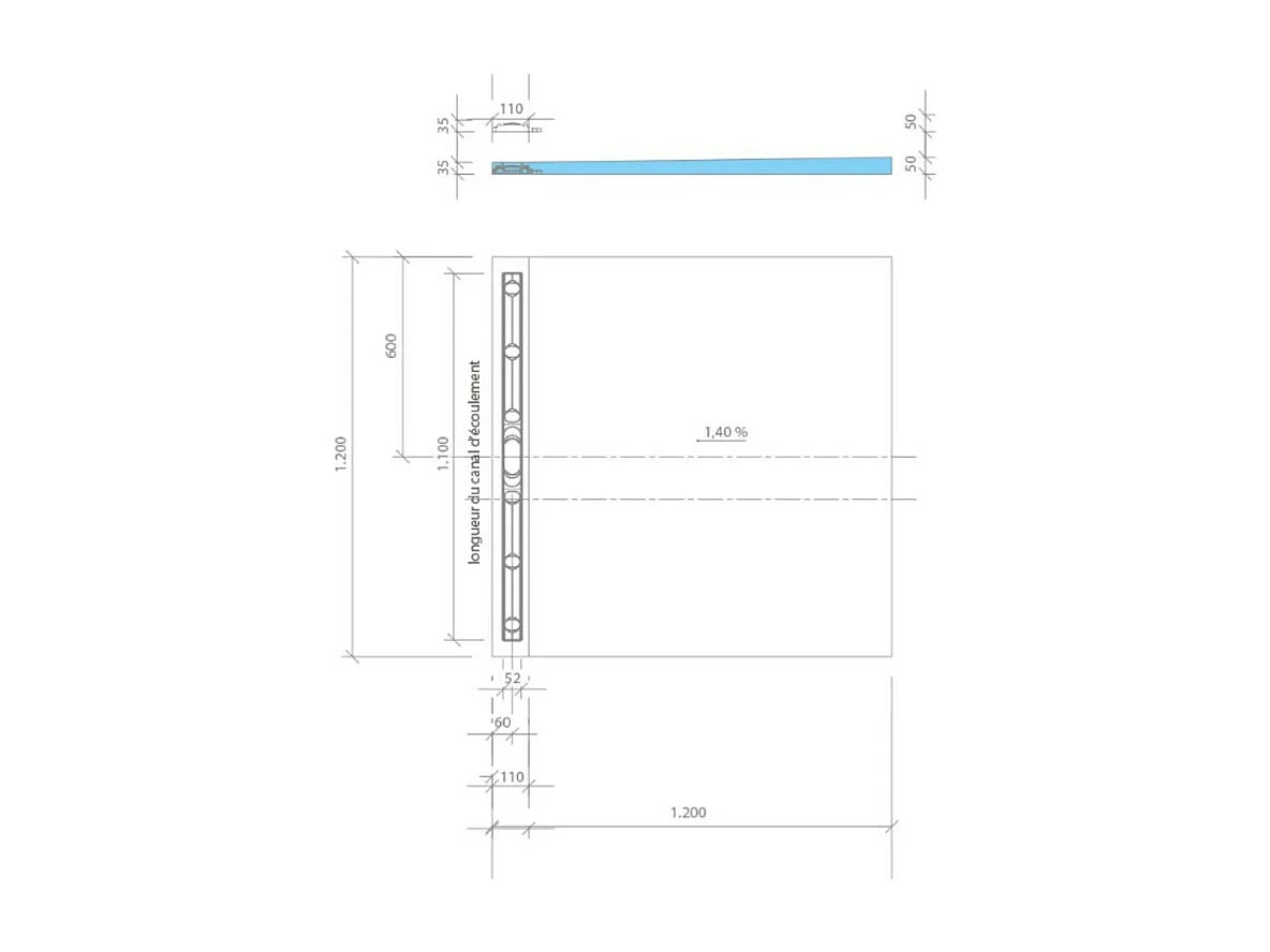 Receveur à carreler WEDI Fundo Riolito Neo + barrette de finition + bonde horizontal + kit d'étanchéité 120 x 120 cm