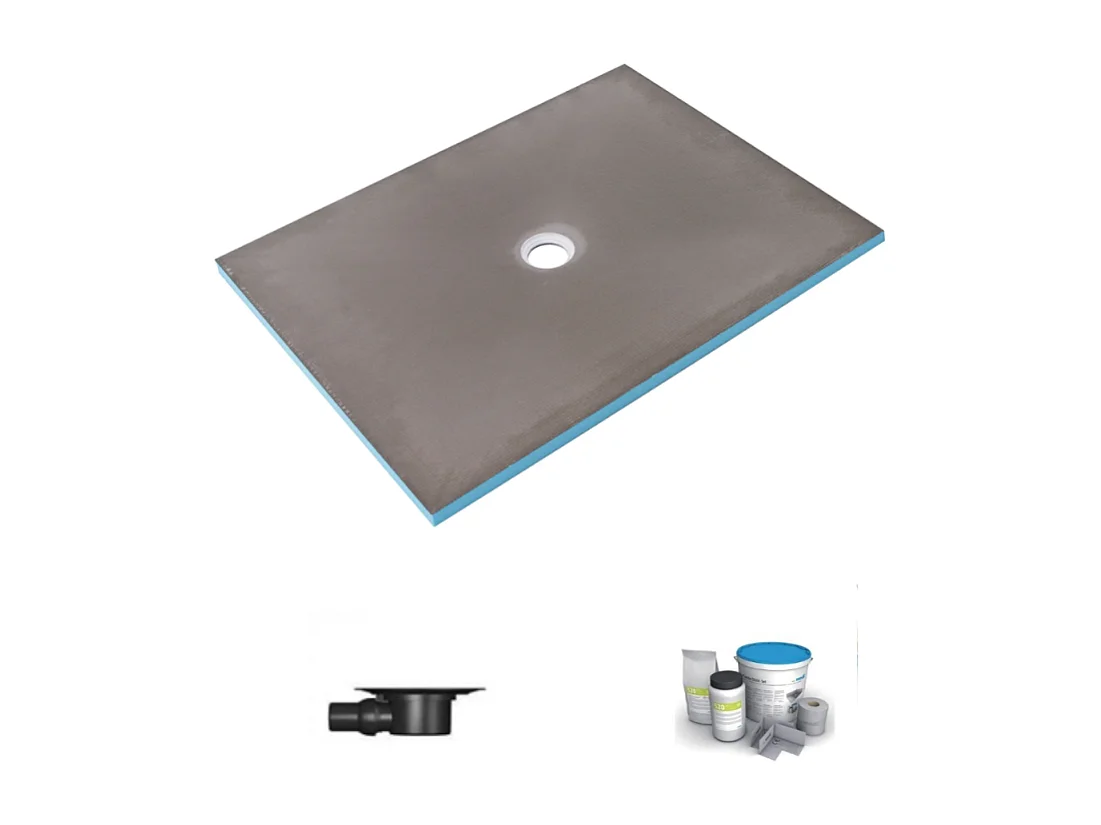 Receveur de douche à carreler 180 x 90 WEDI Fundo Primo rectangle écoulement centré + bonde horizontale + kit d'étanchéité