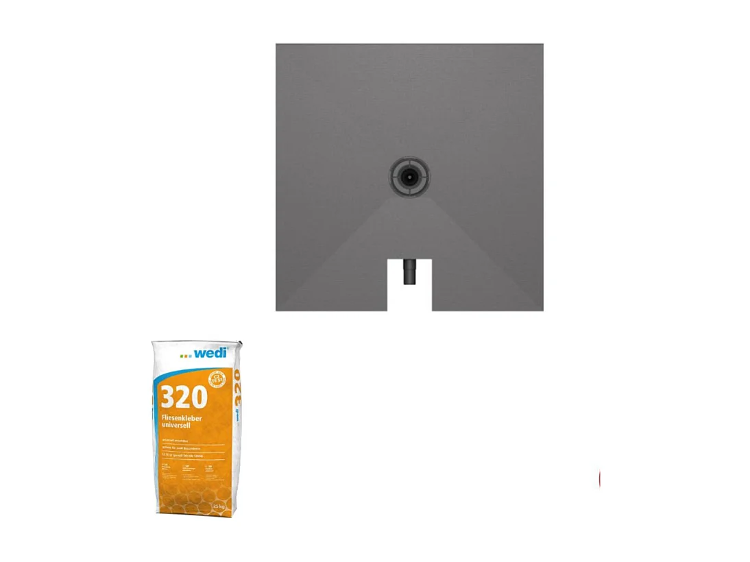 Receveur à carreler 90 x 90 cm WEDI Fundo Plano, bonde intégrée + Colle Wedi 320