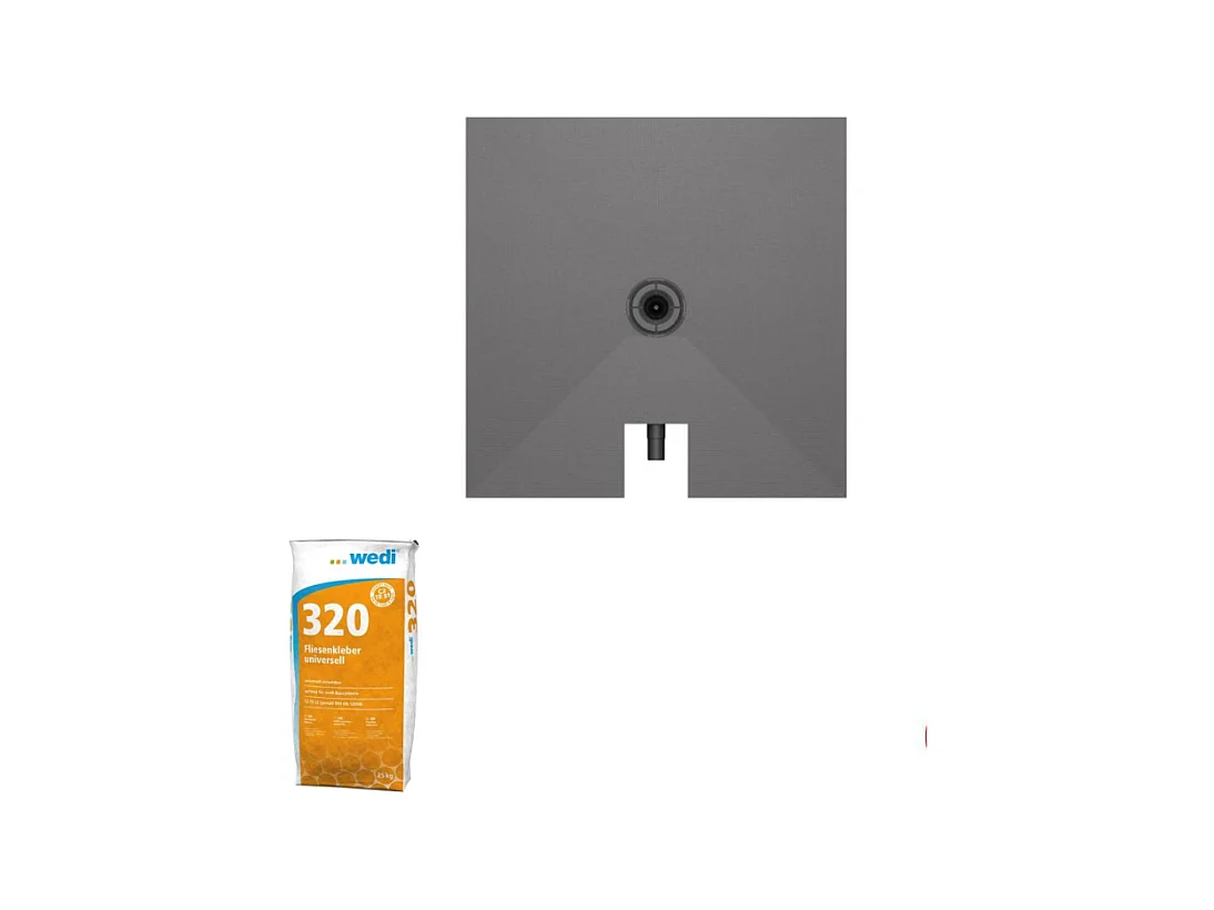 Receveur à carreler 90 x 90 cm WEDI Fundo Plano, bonde intégrée + Colle Wedi 320