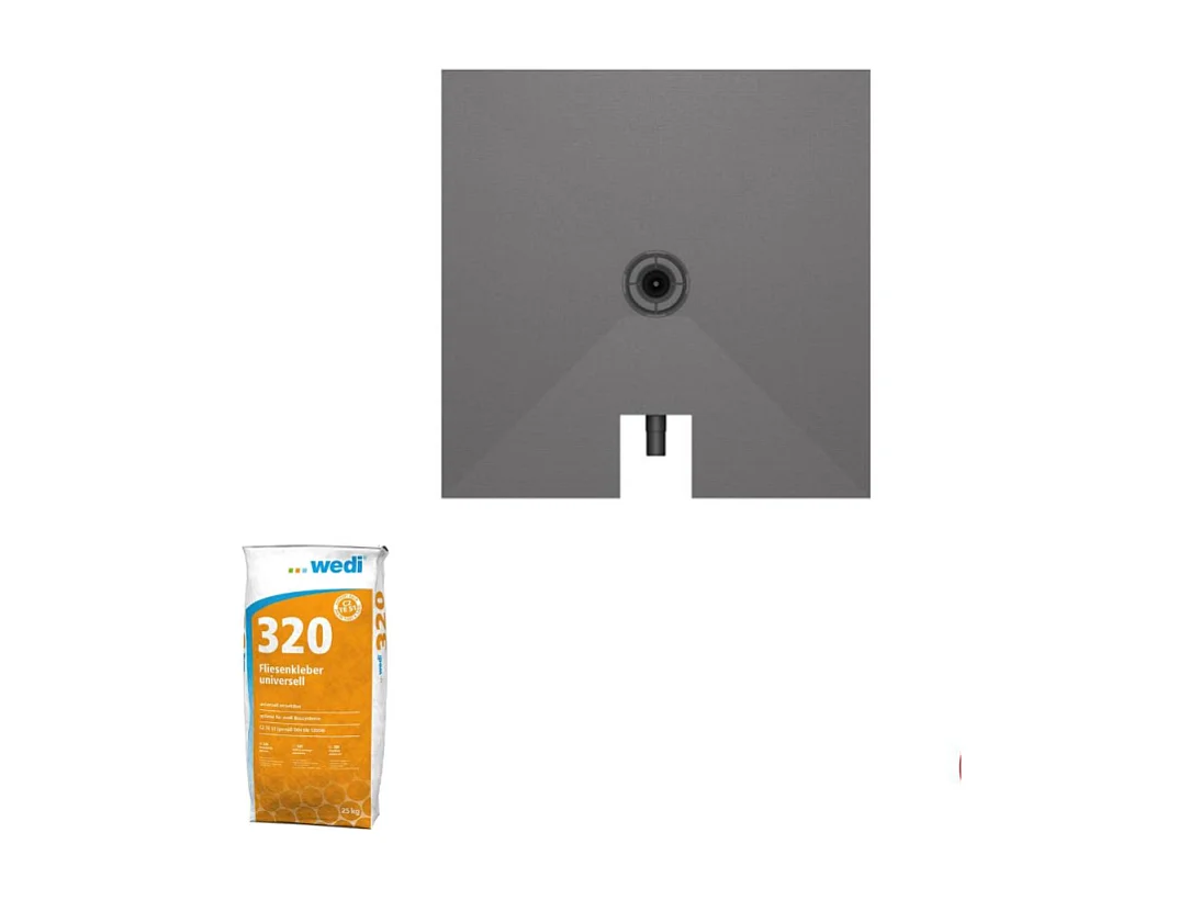 Receveur à carreler 90 x 90 cm WEDI Fundo Plano, bonde intégrée + Colle Wedi 320