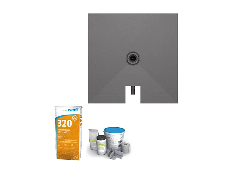 Receveur à carreler 90 x 90 cm WEDI Fundo Plano, bonde intégrée + colle 320 + kit d'étanchéité