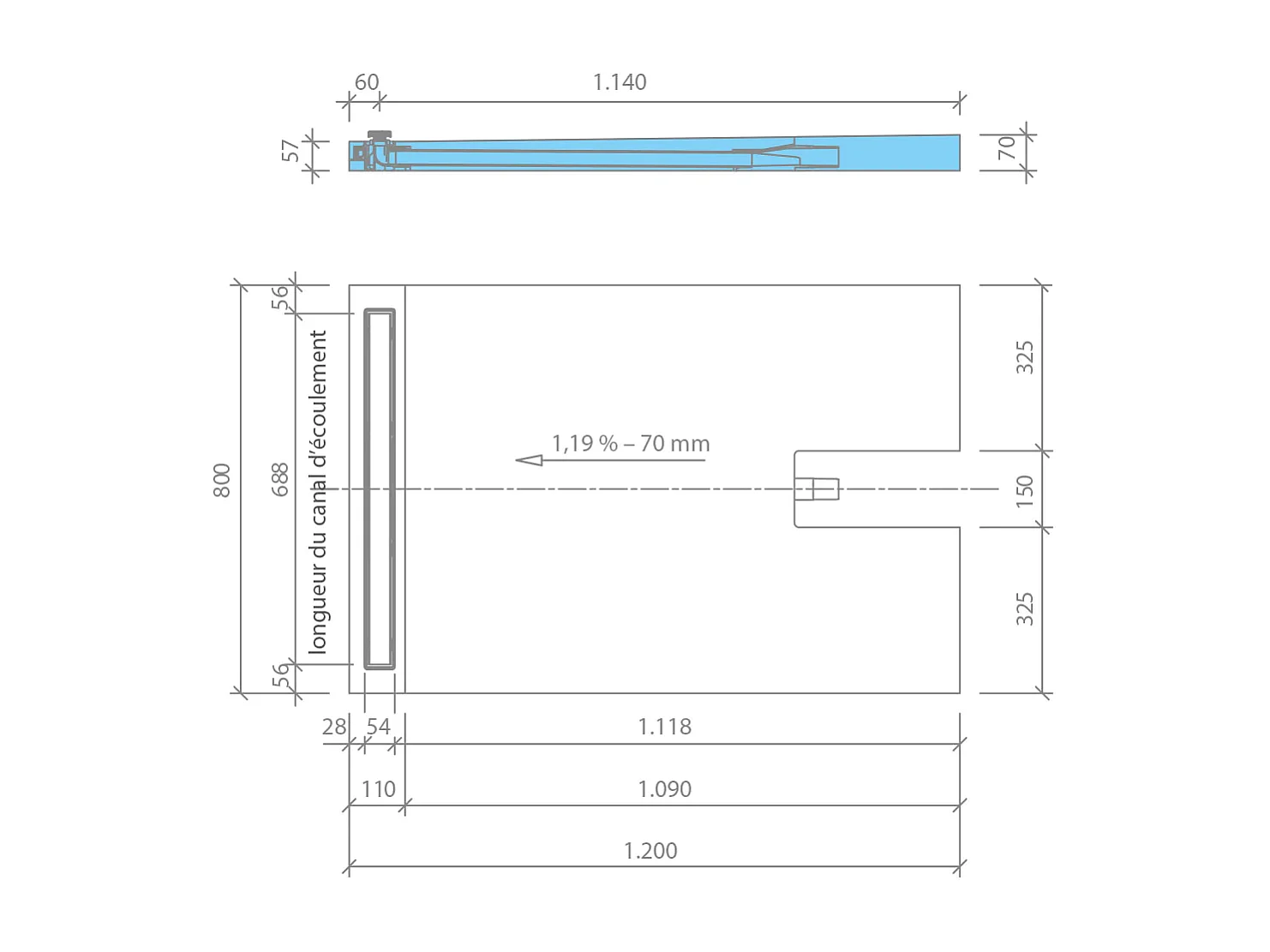 Receveur à carreler 120 x 80 cm WEDI Fundo Plano Linea écoulement linéaire & bonde intégrée + kit d'étanchéité