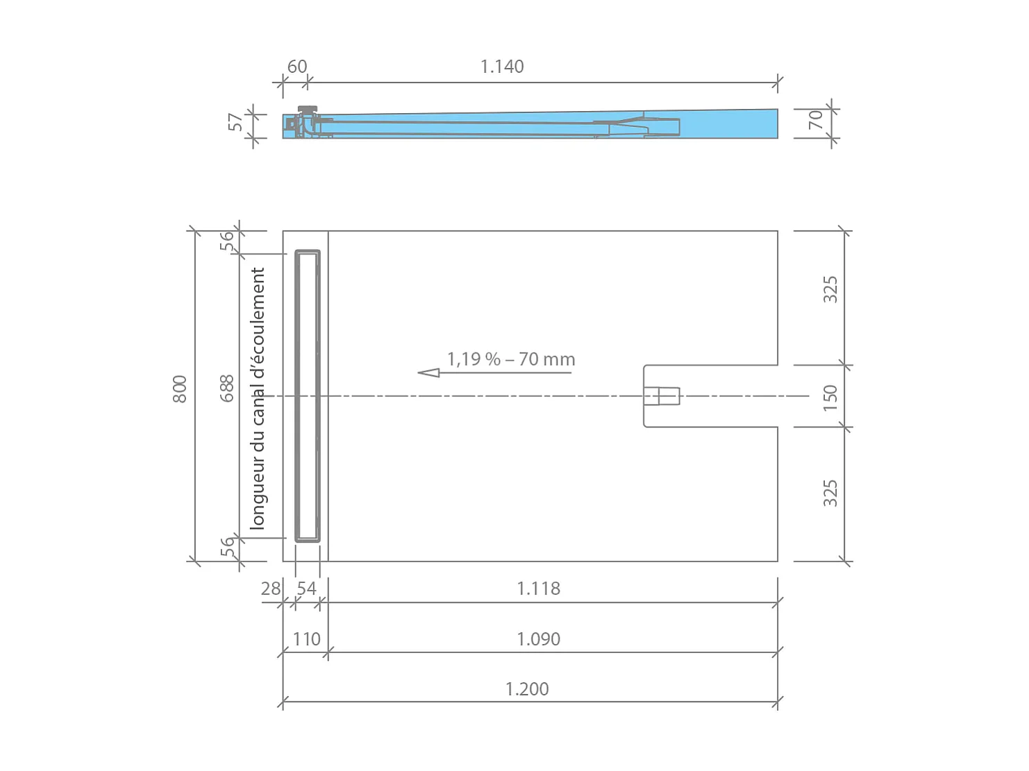 Receveur à carreler 120 x 80 cm WEDI Fundo Plano Linea écoulement linéaire & bonde intégrée + kit d'étanchéité
