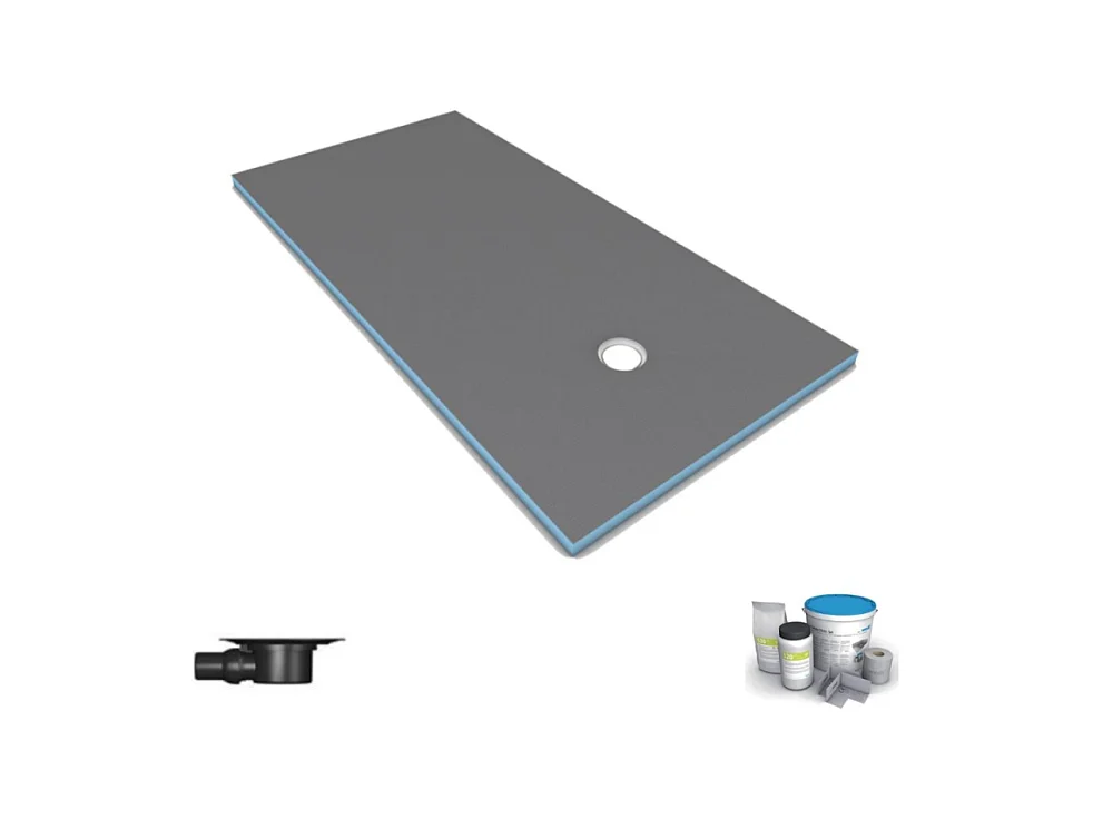 Receveur de douche à carreler 140 x 90 WEDI Fundo Primo rectangle écoulement excentré + bonde horizontale + kit d'étanchéité