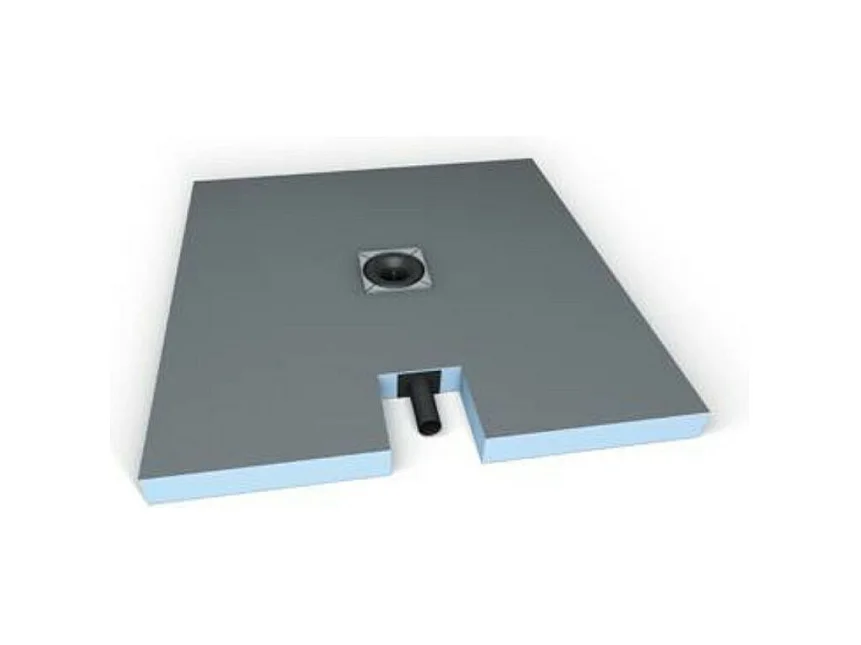 Receveur a carreler 90 x 90 cm Wedi Fundo Plano - ecoulement centre - sortie sur le petit cote