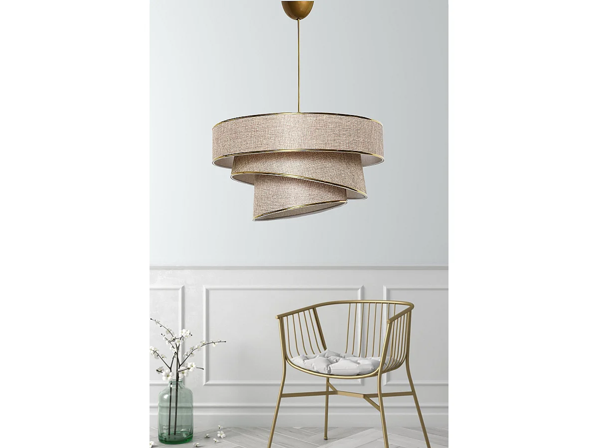 Suspension 3 cylindres design oblique Inconditus Ø40cm Beige et Or