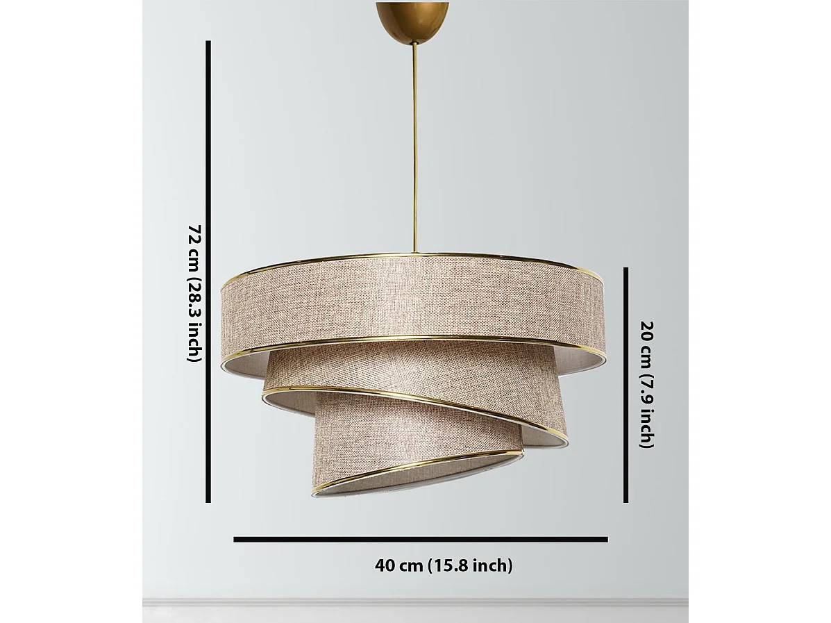 Suspension 3 cylindres design oblique Inconditus Ø40cm Beige et Or