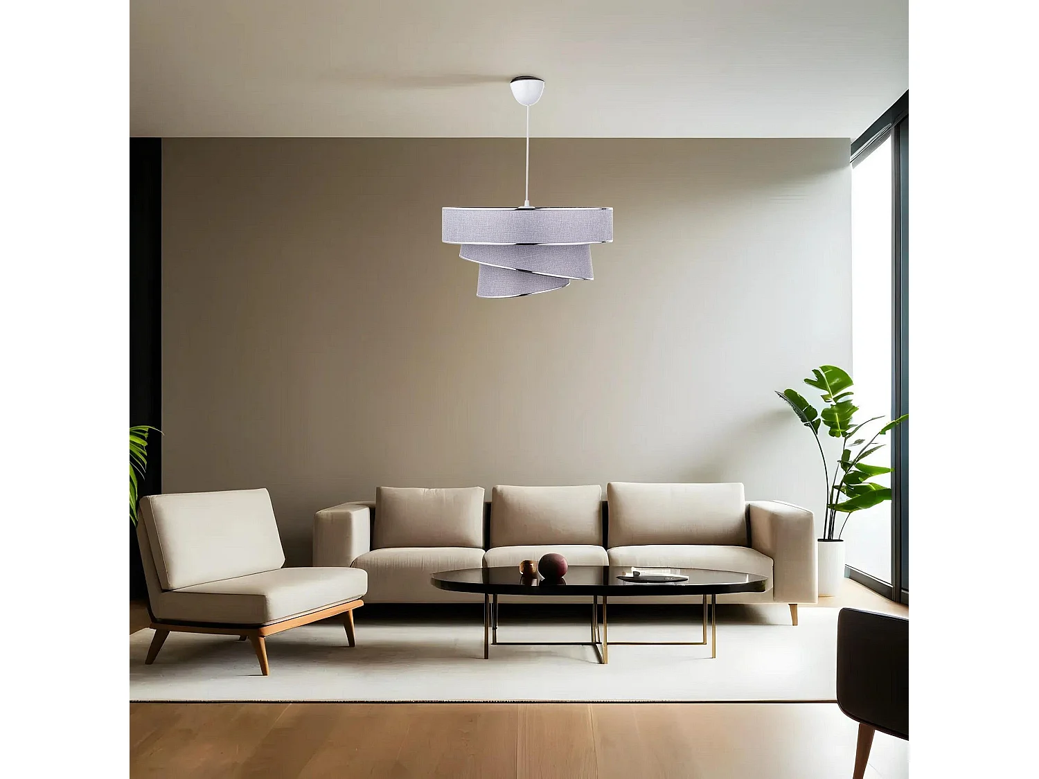 Suspension 3 cylindres design oblique Inconditus Ø40cm Gris et Argent