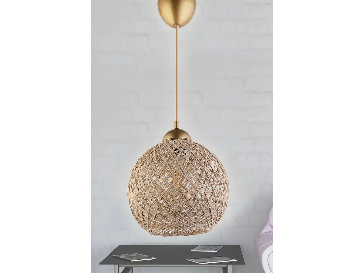 Suspension Berleda D22cm Métal Or et Coton Beige et Blanc