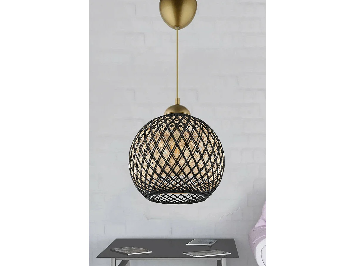 Suspension Berleda D22cm Métal Or et Coton Noir et Beige