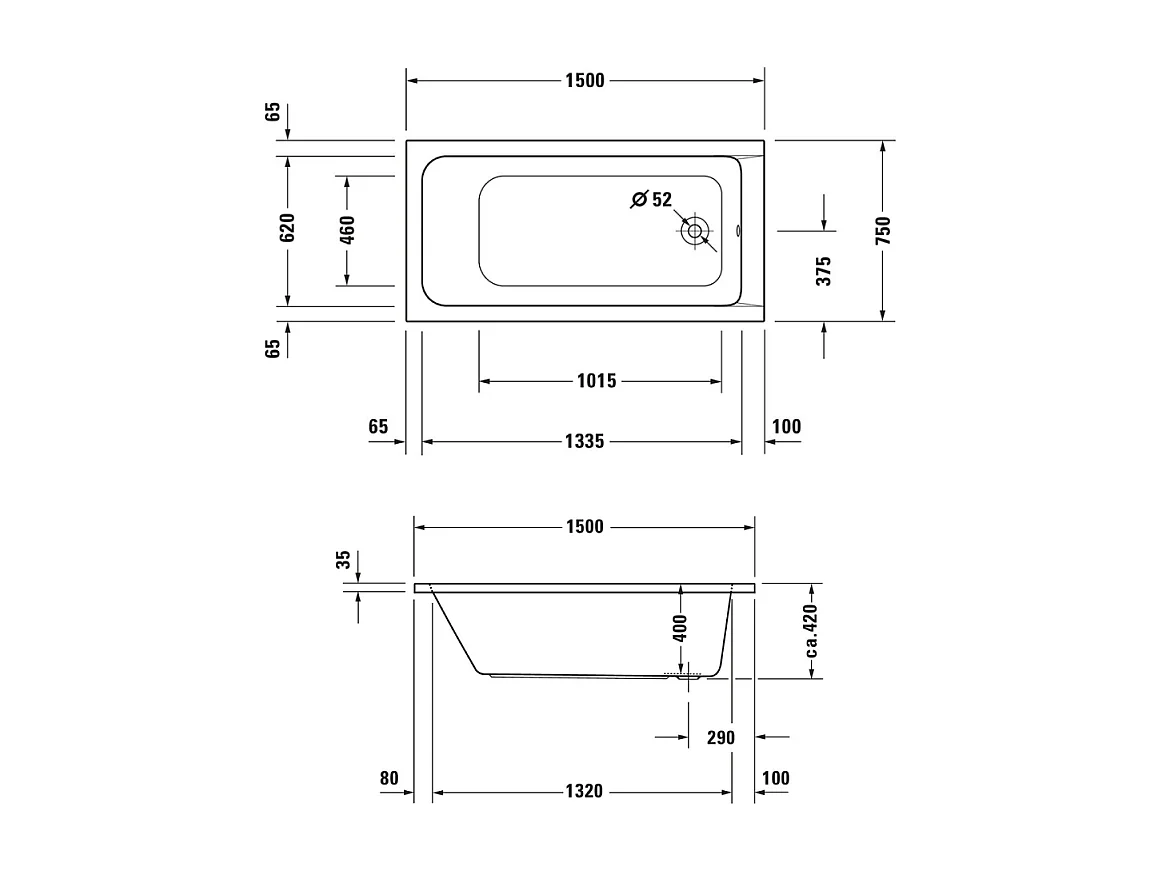 Baignoire droite 150x75 DURAVIT D-Code