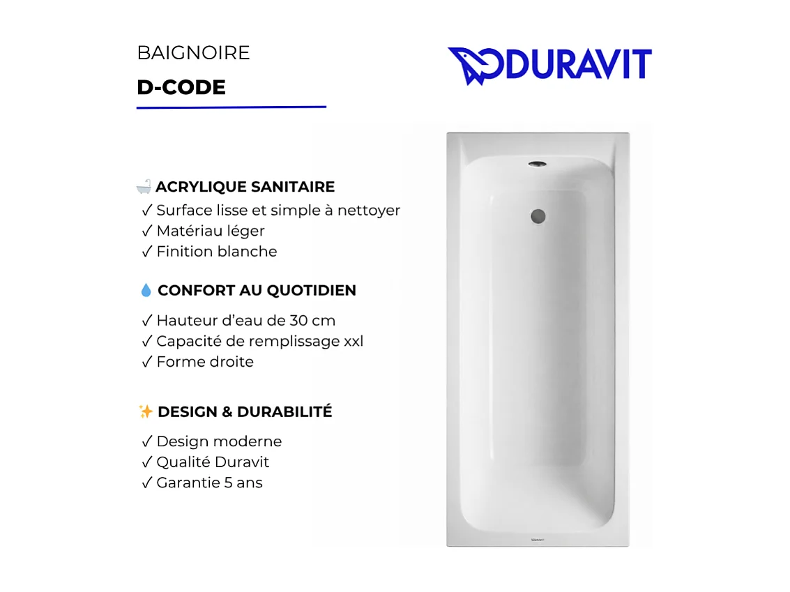 Baignoire droite 150x75 DURAVIT D-Code