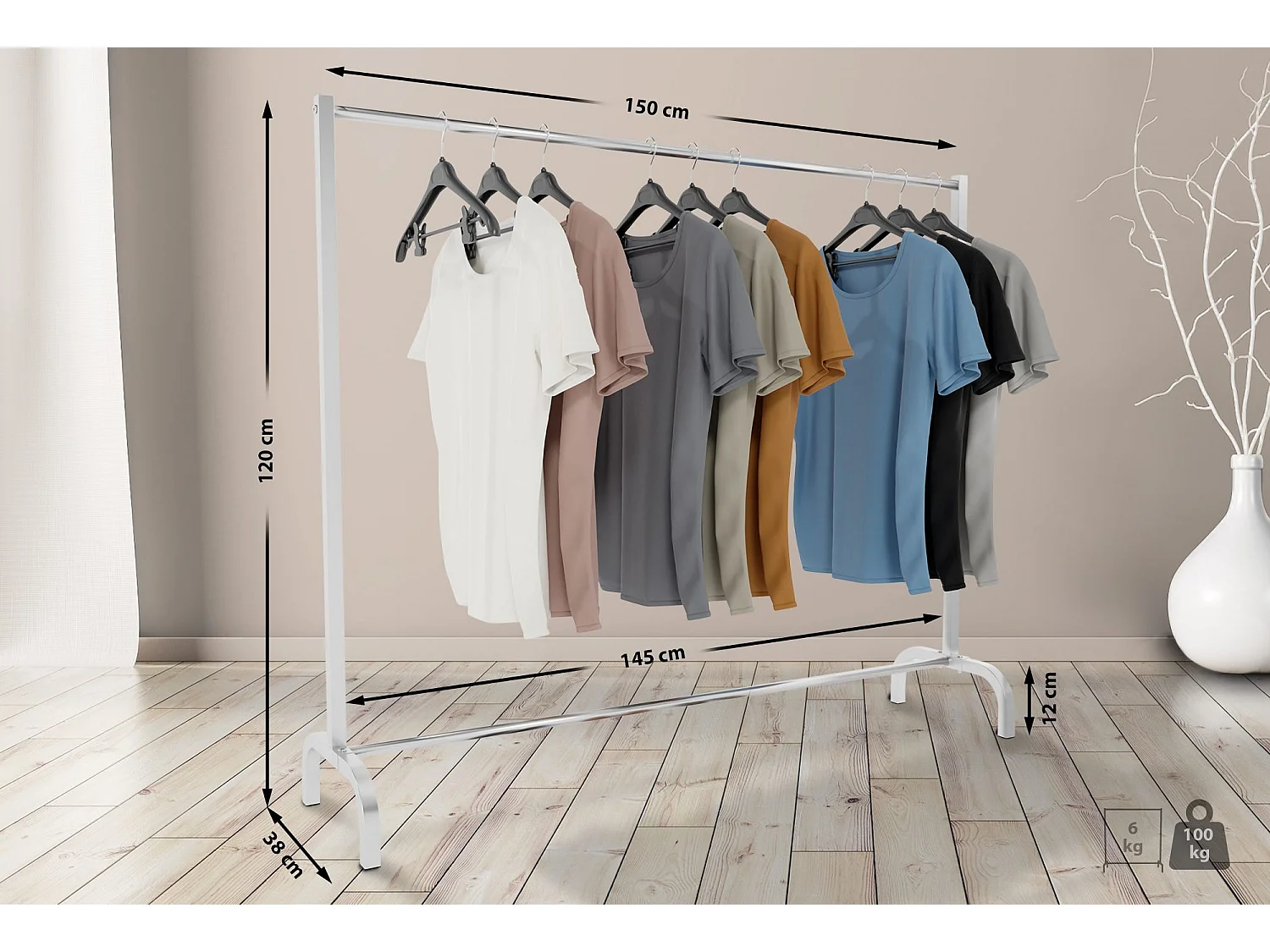 Portant à vêtement - Métal - 150x38x120 cm - Acier inoxydable - Lara