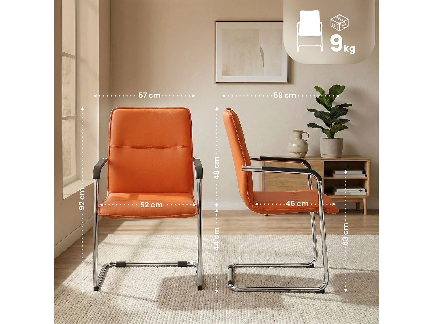 Lot de 2  chaises oscillantes - Similicuir & Nature - Orange - Seattle