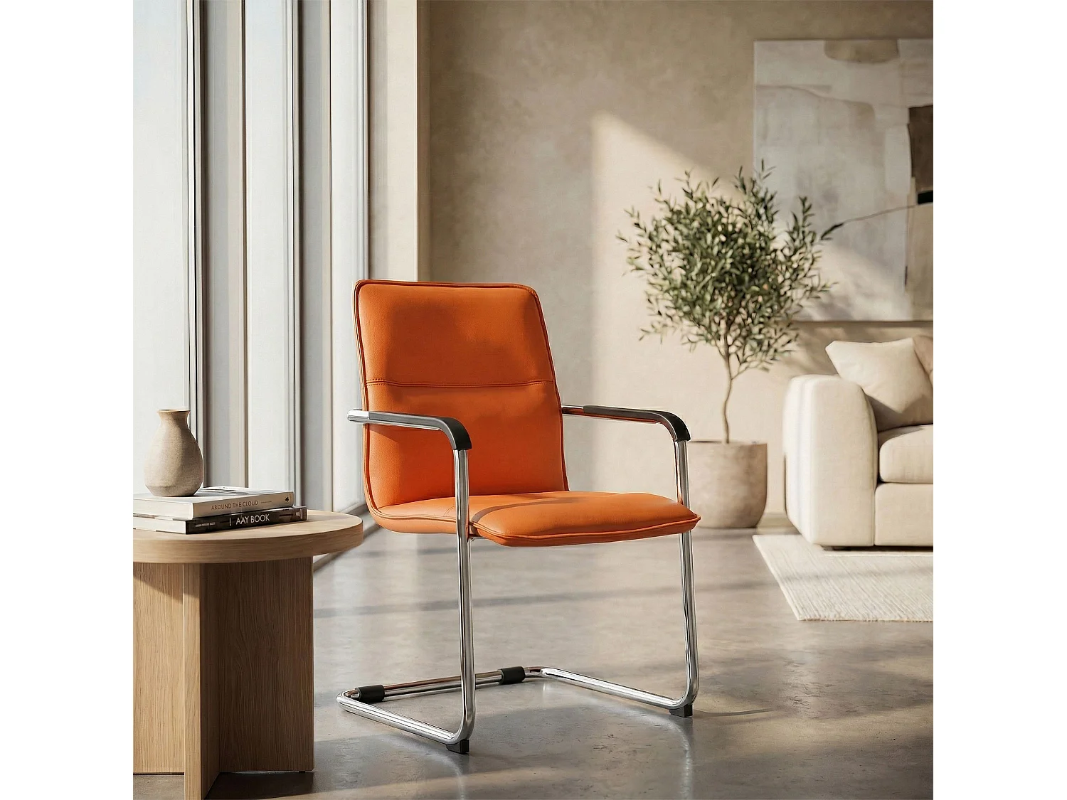 Lot de 2  chaises oscillantes - Similicuir & Nature - Orange - Seattle